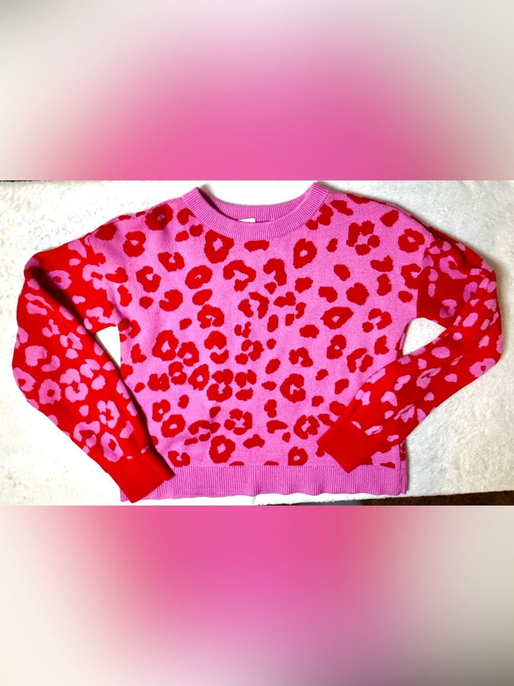 GAP Kids XL Pink and Red Leopard-Print Sweater